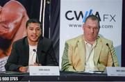18 December 2014; Boxer Chris Avalos and his manager Mike Crissio during a press conference ahead of his mandatory IBF World title fight against Carl Frampton. Europa Hotel, Belfast, Co. Antrim. Picture credit: Oliver McVeigh / SPORTSFILE