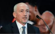 18 December 2014; Barry McGuigan, manager of Carl Frampton, during a press conference ahead of Frampton's mandatory IBF World title defence against Chris Avalos. Europa Hotel, Belfast, Co. Antrim. Picture credit: Oliver McVeigh / SPORTSFILE