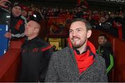 26 December 2014; WBO middleweight champion Andy Lee with Munster players, Paul O'Connell, left, and  Peter O'Mahony, watch a playback on the big screen of Andy's recent WBO title fight win at half-time. Guinness PRO12, Round 11, Munster v Leinster, Thomond Park, Limerick. Picture credit: Diarmuid Greene / SPORTSFILE