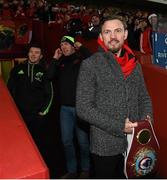 26 December 2014; WBO middleweight champion Andy Lee with Munster players Peter O'Mahony, left, and Paul O'Connell, watch a playback on the big screen of Andy's recent WBO title fight win at half-time. Guinness PRO12, Round 11, Munster v Leinster, Thomond Park, Limerick. Picture credit: Diarmuid Greene / SPORTSFILE