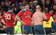 26 December 2014; Munster's Donncha O'Callaghan shares a joke with team-mate BJ Botha after losing his jersey during the second half. Guinness PRO12, Round 11, Munster v Leinster. Thomond Park, Limerick. Picture credit: Stephen McCarthy / SPORTSFILE