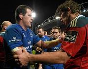 26 December 2014; Shane Jennings, Leinster, and Donncha O'Callaghan, Munster, exchange a handshake after the game. Guinness PRO12, Round 11, Munster v Leinster, Thomond Park, Limerick. Picture credit: Diarmuid Greene / SPORTSFILE