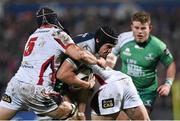 26 December 2014; Ultan Dillane, Connacht, is tackled by Franco van der Merwe, left, and Dan Tuohy, Ulster. Guinness PRO12, Round 11, Ulster v Connacht, Kingspan Stadium, Ravenhill Park, Belfast, Co. Down. Picture credit: Ramsey Cardy / SPORTSFILE