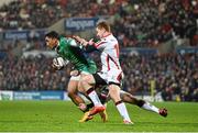 26 December 2014; Bundee Aki, Connacht, is tackled by Stuart Olding, left, and Paddy Jackson, Ulster. Guinness PRO12, Round 11, Ulster v Connacht, Kingspan Stadium, Ravenhill Park, Belfast, Co. Down. Picture credit: Ramsey Cardy / SPORTSFILE