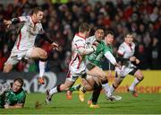 26 December 2014; Craig Gilroy, Ulster, goes over to score his side's first try despite the efforts of Bundee Aki, Connacht. Guinness PRO12, Round 11, Ulster v Connacht, Kingspan Stadium, Ravenhill Park, Belfast, Co. Down. Picture credit: Oliver McVeigh / SPORTSFILE