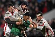 26 December 2014; Bundee Aki, Connacht, is tackled by Sean Reidy, left, Dan Tuohy, centre, and Rob Herring, Ulster. Guinness PRO12, Round 11, Ulster v Connacht, Kingspan Stadium, Ravenhill Park, Belfast, Co. Down. Picture credit: Ramsey Cardy / SPORTSFILE