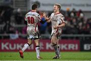26 December 2014; Ulster's Paddy Jackson, left, and Stuart Olding at the final whistle. Guinness PRO12, Round 11, Ulster v Connacht, Kingspan Stadium, Ravenhill Park, Belfast, Co. Down. Picture credit: Ramsey Cardy / SPORTSFILE