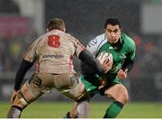 26 December 2014; Mils Muliaina, Connacht, about to be  tackled by Roger Wilson, Ulster. Guinness PRO12, Round 11, Ulster v Connacht, Kingspan Stadium, Ravenhill Park, Belfast, Co. Down. Picture credit: Oliver McVeigh / SPORTSFILE