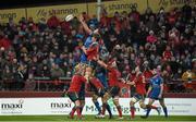 26 December 2014; Kane Douglas, Leinster, wins possession in a lineout ahead of Donncha O'Callaghan, Munster. Guinness PRO12, Round 11, Munster v Leinster, Thomond Park, Limerick. Picture credit: Diarmuid Greene / SPORTSFILE