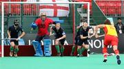 19 August 2007; Ireland players, from leftm Mark Gleghorne, David Harte, Patrick Brown, and Eugene Magee, defend a penalty goal. 2007 EuroHockey Nations Championships, Mens, Pool B, Ireland v Spain, Belle Vue Hockey Centre, Kirkmanshulme Lane, Belle Vue, Manchester, England. Picture credit: Oliver McVeigh / SPORTSFILE
