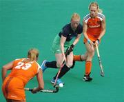 20 August 2007; Ciara O'Brien, Ireland, in action against Kim Lammers, left, and Jiske Snoeks, Netherlands. 2007 EuroHockey Nations Championships, Womens, Pool A, Ireland v Netherlands, Belle Vue Hockey Centre, Kirkmanshulme Lane, Belle Vue, Manchester, England. Picture credit: Pat Murphy / SPORTSFILE