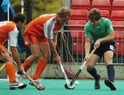 21 August 2007; Ronan Gormley, Ireland, in action against Matthijs Brouwer and Timme Hoyng, left, Netherlands. 2007 EuroHockey Nations Championships, Mens, Pool B, Ireland v Netherlands, Belle Vue Hockey Centre, Kirkmanshulme Lane, Belle Vue, Manchester, England. Picture credit: Pat Murphy / SPORTSFILE