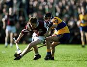 24 October 1999; Andrew Whelan of St Joseph's Doora Barefield in action against Cathal Walsh of Sixmilebridge during the Clare County Senior Club Hurling Championship Final match between Sixmilebridge and St Joseph's Doora Barefield at at Hennessy Park, Miltown Malbay, Clare. Photo by Damien Eagers/Sportsfile