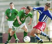22 November 1999; Brendan McGill of Republic of Ireland in action against Andreas Gerster Liechtenstein during the UEFA Under 18 Championship Preliminary Round match between Republic of Ireland and Liechenstein at the National Stadium in Ta' Qali, Malta. Photo by David Maher/Sportsfile