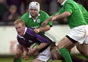 18 February 2000; Cameron Mather of Scotland is tackled by Shane Byrne of Ireland during the Six Nations A Rugby Championship match between Ireland and Scotland at Donnybrook Stadium in Dublin. Photo by Brendan Moran/Sportsfile