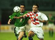 4 September 1999; Gary Kelly of Republic of Ireland in action against Dario Simic of Croatia during the UEFA European Championships Qualifying Group 8 match between Croatia and Republic of Ireland at Maksimir Stadium in Zagreb, Croatia. Photo by Brendan Moran/Sportsfile