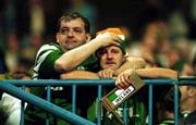 4 September 1999; Republic of Ireland supporters dejected after the UEFA European Championships Qualifying Group 8 match between Croatia and Republic of Ireland at Maksimir Stadium in Zagreb, Croatia. Photo by David Maher/Sportsfile