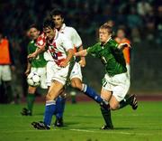 4 September 1999; Damien Duff of Republic of Ireland in action against Robert Kobac of Croatia during the UEFA European Championships Qualifying Group 8 match between Croatia and Republic of Ireland at Maksimir Stadium in Zagreb, Croatia. Photo by David Maher/Sportsfile