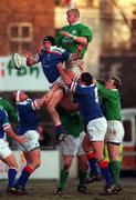 3 March 2000; Andrea Sgorlon of Italy takes the ball in the line-out ahead of Leo Cullen of Ireland during the Six Nations A Rugby Championship match between Ireland and Italy at Donnybrook Stadium in Dublin. Photo by Aoife Rice/Sportsfile
