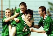 10 April 1999; Richard Sadlier of Republic of Ireland, 14, celebrates scoring his side's first goal with team-mates, from left, Barry Quinn, Robbie Keane, and Barry Ferguson during the 1999 FIFA World Youth Championship Group C Round 3 match between Australia and Republic of Ireland at the Liberty Stadium in Ibadan, Nigeria. Photo by David Maher/Sportsfile