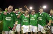 4 February 2000; Ireland players, from left, John Hayes, Reggie Corrigan, Mark Blair, Dominic Crotty, David Wallace, Simon Easterby and Denis Hickie celebrate after the Six Nations A Rugby Championship match between England and Ireland at Franklins Gardens in Northampton, England. Photo by Matt Browne/Sportsfile