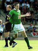 21 July 1999; Graham Barrett of Republic of Ireland celebrates after scoring his side's first goal during the Under 18 Championship Group B Round 2 match between Republic of Ireland and Georgia at the Grosvard Stadium in Finspang, Sweden. Photo by David Maher/Sportsfile