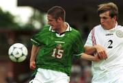 21 July 1999; Graham Barrett of Republic of Ireland in action against Otar Khizaneishvili of Georgia during the Under 18 Championship Group B Round 2 match between Republic of Ireland and Georgia at the Grosvard Stadium in Finspang, Sweden. Photo by David Maher/Sportsfile