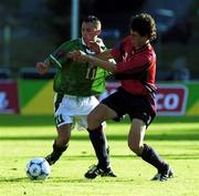 19 July 1999; Richie Partridge of Republic of Ireland in action against Abel of Spain during the 1999 UEFA European Under 18 Championship Group B Round 1 match between Republic of Ireland and Spain at Kopparvallen Stadium in Atvidaberg, Sweden. Photo by David Maher/Sportsfile