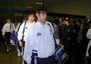 14 November 1999; Republic of Ireland players Rory Delap, right, and Kevin Kilbane arrive at istanbul Airport on their way to Bursa in Turkey for their UEFA European Championships Qualifier Play-Off Second Leg playoff against Turkey. Photo by David Maher/Sportsfile