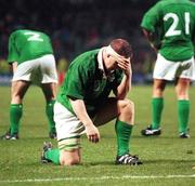 20 October 1999; Paul Wallace of Ireland dejected after the1999 Rugby World Cup Quarter-Final Play-Off match between Argentina and Ireland at Stade Felix Bollaert in Lens, France. Photo by Matt Browne/Sportsfile