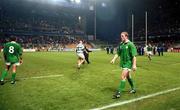 20 October 1999; Eric Miller of Ireland dejected after the 1999 Rugby World Cup Quarter-Final Play-Off match between Argentina and Ireland at Stade Felix Bollaert in Lens, France. Photo by Brendan Moran/Sportsfile