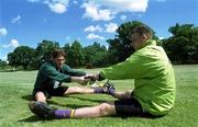 17 July 1999; Goalkeepers Dean Delaney, left, and Joe Murphy during a Republic of Ireland training session at Karlbergsplan in Linkoping, Sweden. Photo by David Maher/Sportsfile