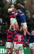 12 March 2000; Colm Power of Clontarf takes the ball in the line-out from ahead of Malcolm O'Kelly of St Mary's College during the AIB Rugby League Division 1 match between Clontarf and St Mary's College at Templeville Road in Dublin. Photo by Matt Browne/Sportsfile