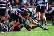 11 March 2000; Anthony Foley of Shannon is tackled by Brendan Kavanagh of Terenure during the AIB All-Ireland League Division 1 match between Terenure and Shannon at Lakelands Park in Terenure, Dublin. Photo by Damien Eagers/Sportsfile