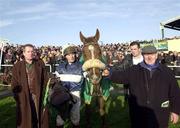 1 January 2000; No Problem with jockey Shea Barry, alongside trainer Tim Cronin, right, after winning the Mean Fiddler Handicap Steeplechase at Waterford and Tramore Racecourse in Waterford. Photo by Damien Eagers/Sportsfile
