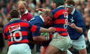 12 March 2000; Victor Costello of St Mary's College is tackled by Richie Murphy, 10, and Craig Brownlie of Clontarf during the AIB Rugby League Division 1 match between Clontarf and St Mary's College at Templeville Road in Dublin. Photo by Matt Browne/Sportsfile