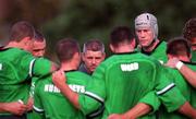 29 September 1999; Coach Warren Gatland talks to his players during an Ireland rugby open training session at King's Hospital in Dublin. Photo by Aoife Rice/Sportsfile