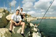 23 November 1999; Republic of Ireland players Jim Goodwin, front, and John O'Shea near the team hotel, Les Lapins, at the Ta'Xbiex Yacht Marina in Malta. Photo by David Maher/Sportsfile