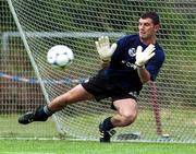 22 July 1999; Republic of Ireland defender Greg O'Halloran, tests his goalkeeping skills in a penalty shootout during a Republic of Ireland training session at Karlbergsplan in Linkoping, Sweden. Photo by David Maher/Sportsfile
