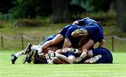 22 July 1999; Players celebrate a goal during a Republic of Ireland training session at Karlbergsplan in Linkoping, Sweden. Photo by David Maher/Sportsfile