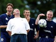 22 July 1999; Manager Brian Kerr shares a joke with players, from left, Dean Delaney, Liam Miller and Gerry Crossley during a Republic of Ireland training session at Karlbergsplan in Linkoping, Sweden. Photo by David Maher/Sportsfile