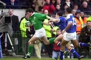 4 March 2000; Shane Horgan of Ireland is tackled by Denis Dallon of Italy during the Lloyds TSB 6 Nations match between Ireland and Italy at Lansdowne Road in Dublin. Photo by Matt Browne/Sportsfile