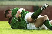 22nd  Nov 1999; Graham Barrett of Republic of Ireland, bottom, celebrates with team-mate Shaun Byrne after scoring the second of his two goals during the UEFA Under 18 Championship Preliminary Round match between Republic of Ireland and Liechenstein at the National Stadium in Ta' Qali, Malta. Photo by David Maher/Sportsfile