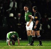 17 November 1999; 17 November 1999; Roy Keane of Republic of Ireland argues with the referee Gilles Veissière after David Connolly was brought down during the UEFA European Championships Qualifier Play-Off Second Leg match between Turkey and Republic of Ireland at Ataturk Stadium in Bursa, Turkey. Photo by Brendan Moran/Sportsfile