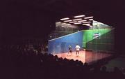 9 March 2000; Derek Ryan of Ireland, in white, during his first round match with Simon Parke of England in the Nivea for Men Millennuim Irish Squash Open at the Fitzwilliam Lawn Tennis Club in Dublin. Photo by Damien Eagers/Sportsfile