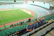 3 June 1999; Ireland players, from left, Jeremy Davidson, Conor O'Shea, Tom Tierney, Girvan Dempsey, Willie Bennett, Team Masseur, and Keith Wood during a tour of Stadium Australia, home of the 2000 Olympic Games, in Sydney, Australia. Photo by Matt Browne/Sportsfile