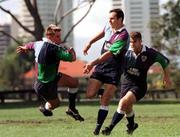 7 June 1999; Justin Bishop, left, with Girvan Dempsey and Kevin Maggs, right, during Ireland Rugby squad training at The Southport School Playing Fields, Southport, Gold Coast, Queensland, Australia. Photo by Matt Browne/Sportsfile