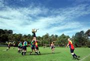 29 May 1999; Keith Wood looks on after throwing a line-out to Jeremy Davidson during Ireland Rugby Squad training at the Central Coast Grammer School, Terrigal, New South Wales, Australia. Photo by Matt Browne/Sportsfile