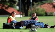 27 May 1999; Robert Casey, left, and Kevin Maggs after picking up injuries during Ireland Rugby squad training at the Shore School Playing Fields in Sydney, Australia. Photo by Matt Browne/Sportsfile