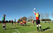 27 May 1999; Keith Wood throws a line-out during Ireland Rugby squad training at the Shore School Playing Fields in Sydney, Australia. Photo by Matt Browne/Sportsfile